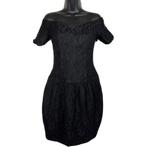 Vintage Prom Dress Black Lace Cocktail Mini Ann Taylor Nicole Miller 4 80s